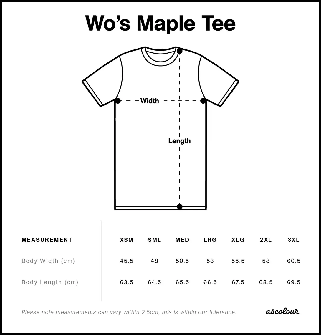 Maattabel dames t-shirt